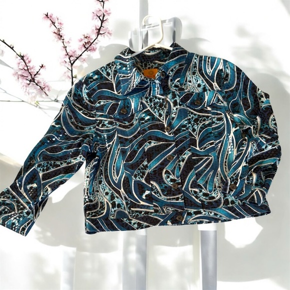 Retro Ruby Road Sz 12P Women's Blue Light Weight Jacket Shiny Button Up Pockets - Picture 5 of 11